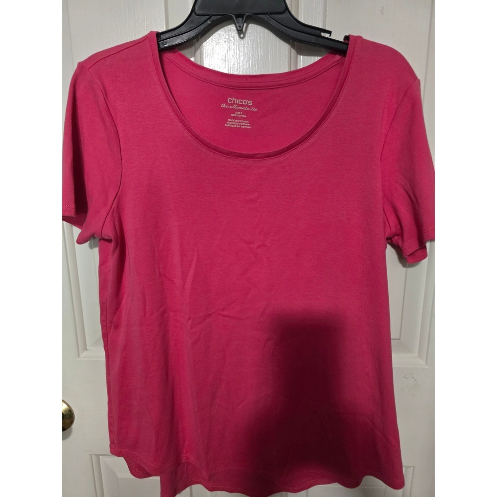 Chicos The Ultimate Tee Pink Cotton Scoop Neck T-Shirt Womens Size 2